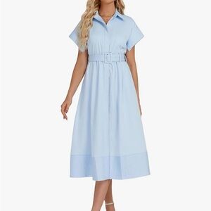 NWT Elegant Light Blue Belted Dress
